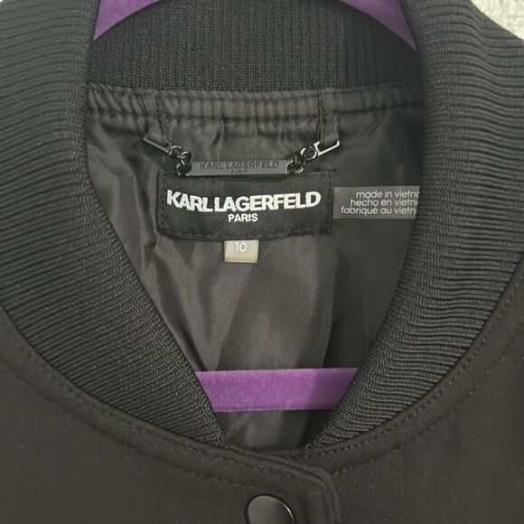 NWT-Karl LAGERFELD- black business letterman jacket- Size 10 - Picture 5 of 10